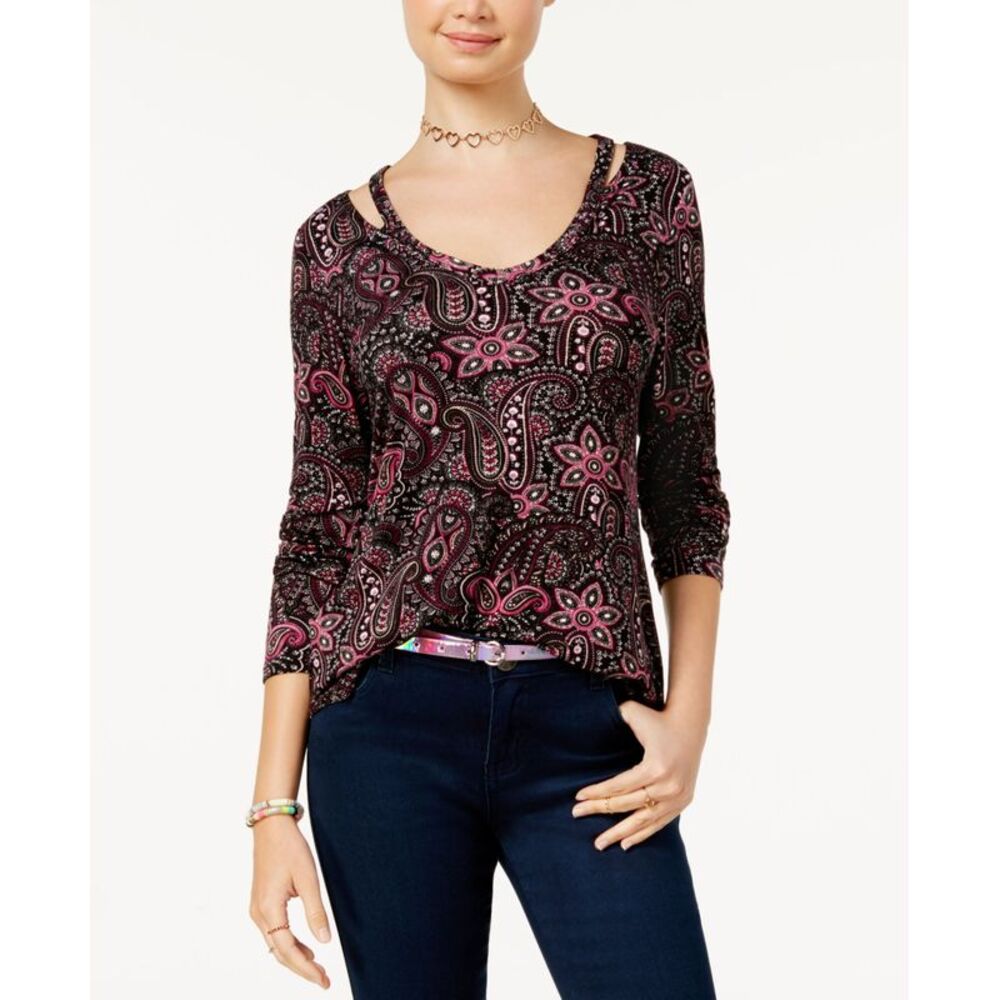 Ultra Flirt Juniors Printed Cutout Neck Top